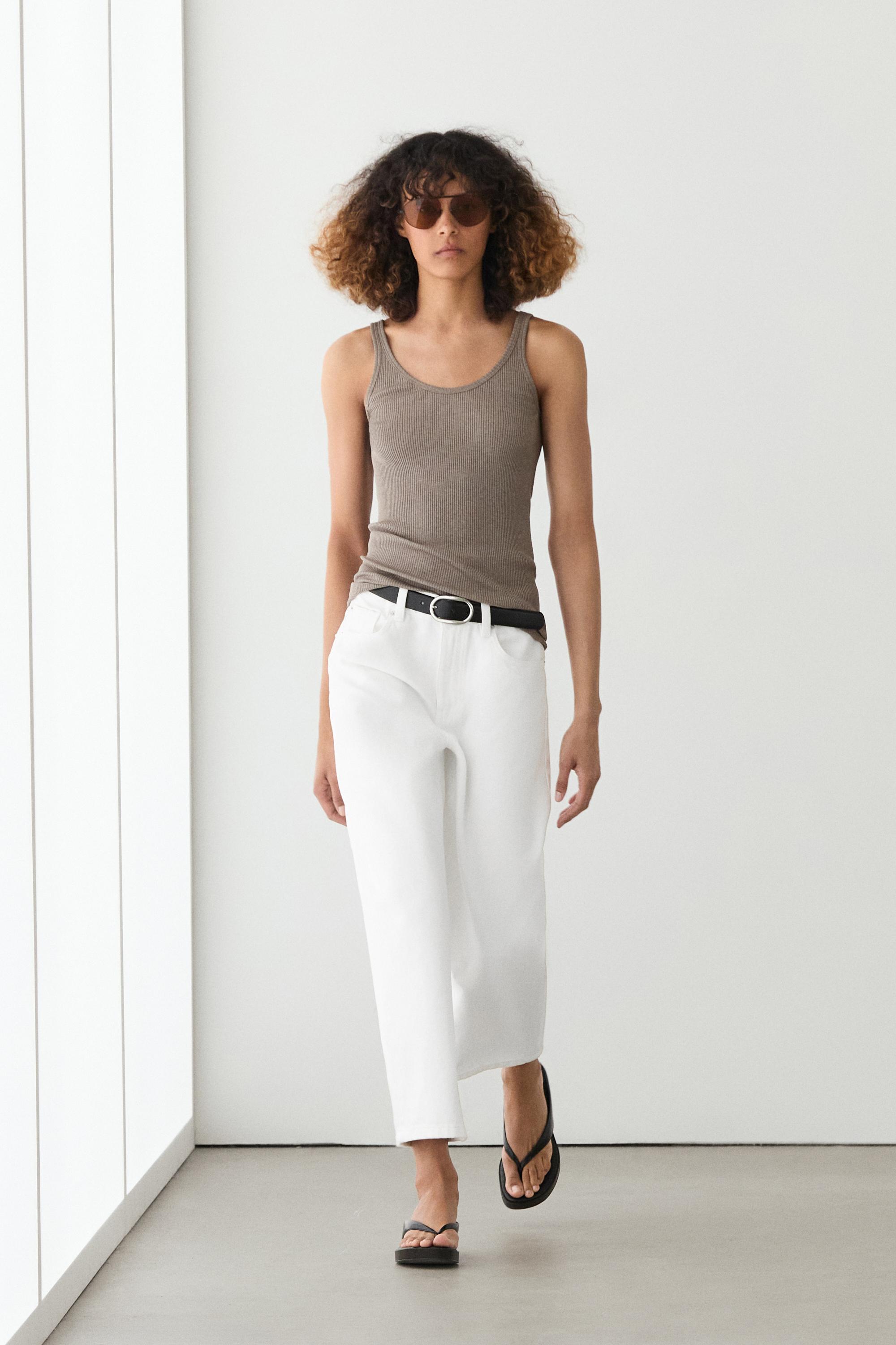 Ribbed silk blend strappy top